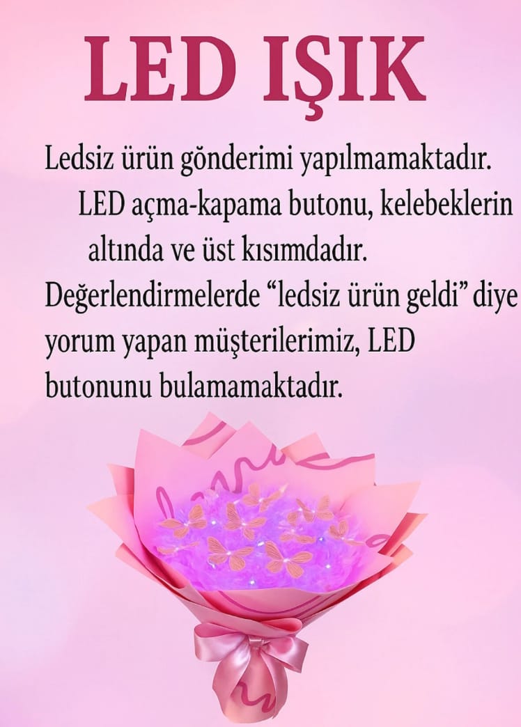 Led Işıklı Pembe Kelebek Buketi Love Ambalajlı, Dekoratif Konsept Hediye Anneye, Sevgiliye, Arkadaşa