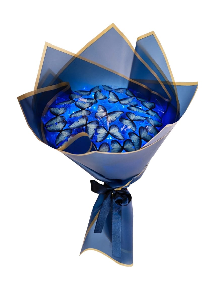 Led Işıklı Lacivert Kelebek Buketi , Dekoratif Konsept Hediye Anneye, Sevgiliye, Arkadaşa