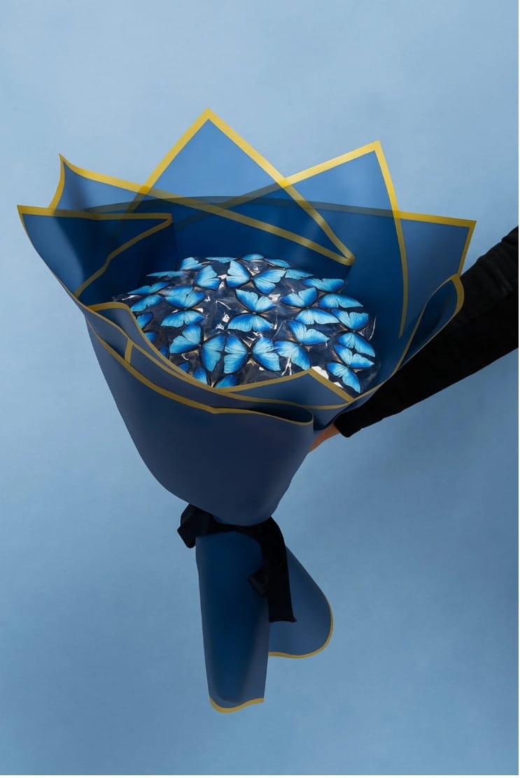 Led Işıklı Lacivert Kelebek Buketi , Dekoratif Konsept Hediye Anneye, Sevgiliye, Arkadaşa