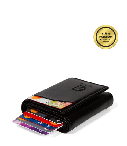 Erkek PREMİUM Vegan Deri Siyah Nakit Para Bölmeli Kızaklı Mekanizmalı Cüzdan Kartlık