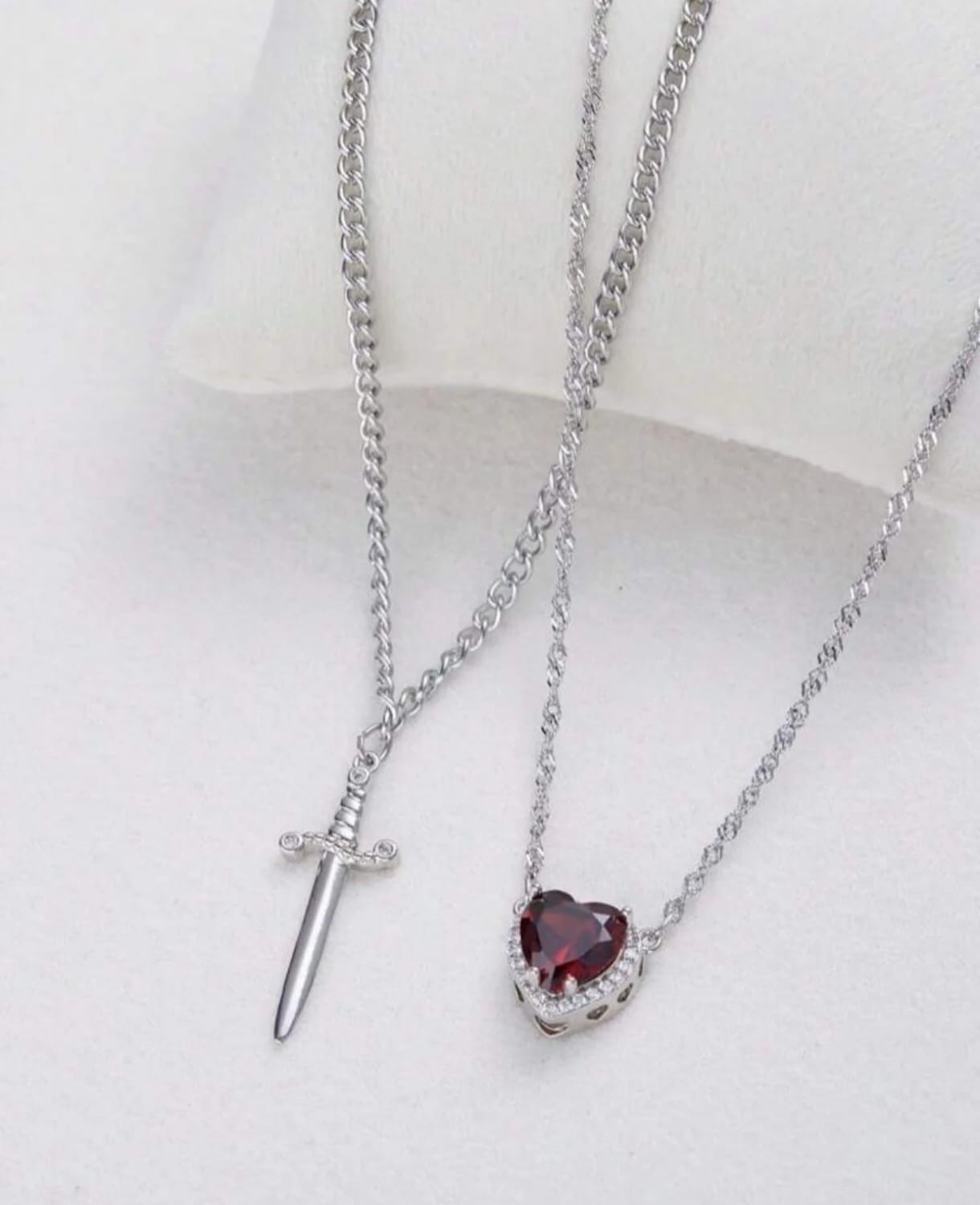 Kalp Kılıç Çift Kolyesi Sevgiliye Hediye Çelik Zincirli