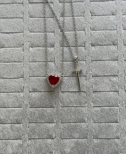 Kalp Kılıç Çift Kolyesi Sevgiliye Hediye Çelik Zincirli