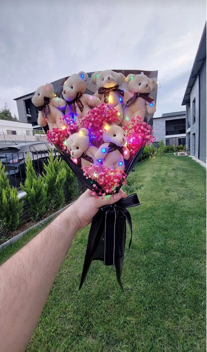 Işıklı Sevimli Peluş Ayıcık Buketi | Sevdiklerinize Özel
